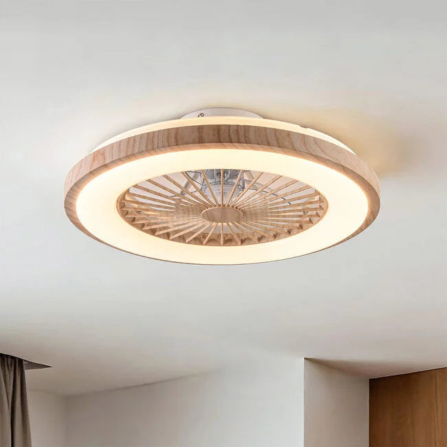 Wood Effect Flush Mount Ceiling Fan with LED Light