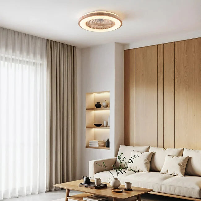 Wood Effect Flush Mount Ceiling Fan with LED Light