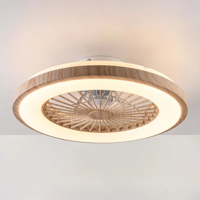 Wood Effect Flush Mount Ceiling Fan with LED Light