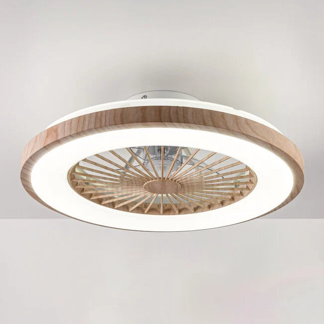 Wood Effect Flush Mount Ceiling Fan with LED Light