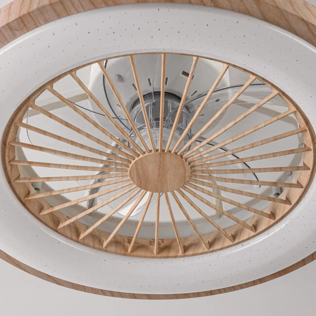 Wood Effect Flush Mount Ceiling Fan with LED Light