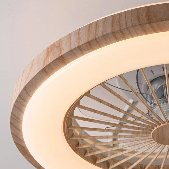 Wood Effect Flush Mount Ceiling Fan with LED Light