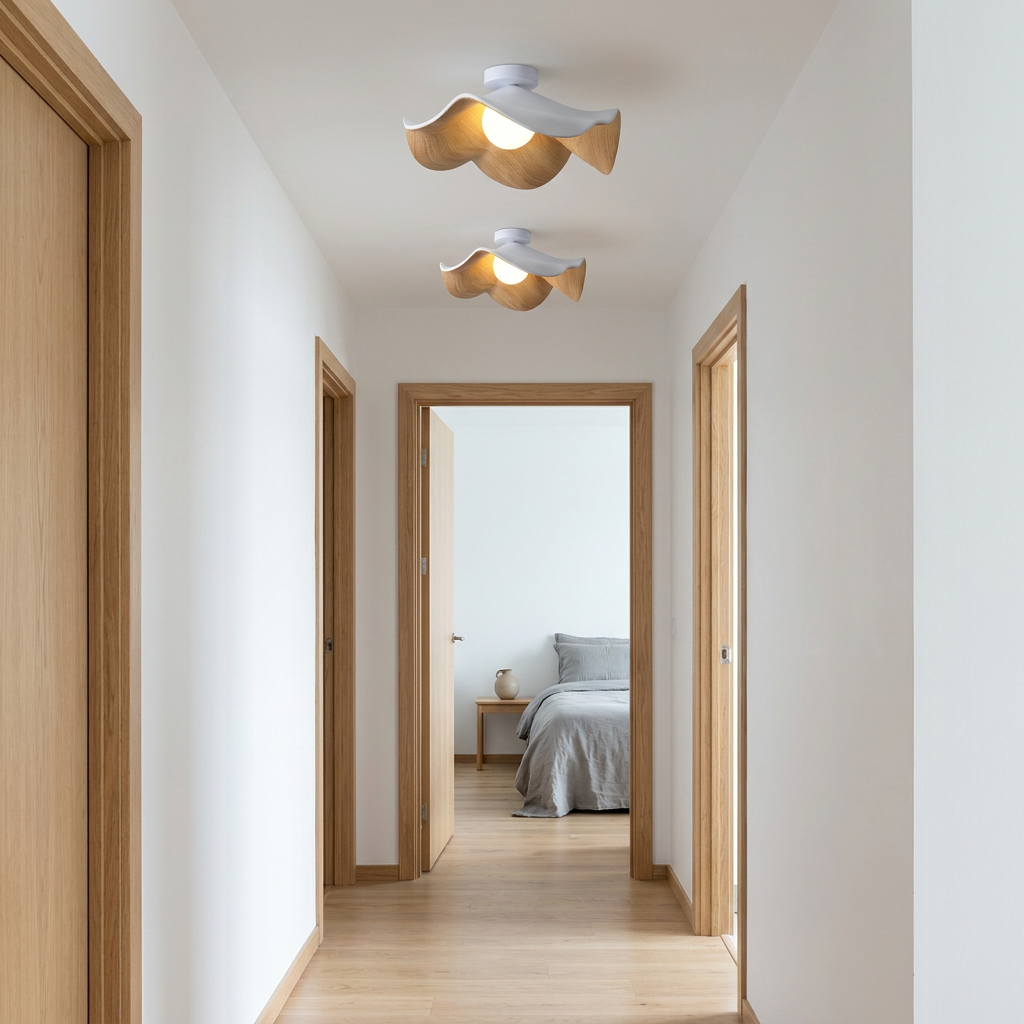 Nordic Wavy Wood-Grain Ceiling Light