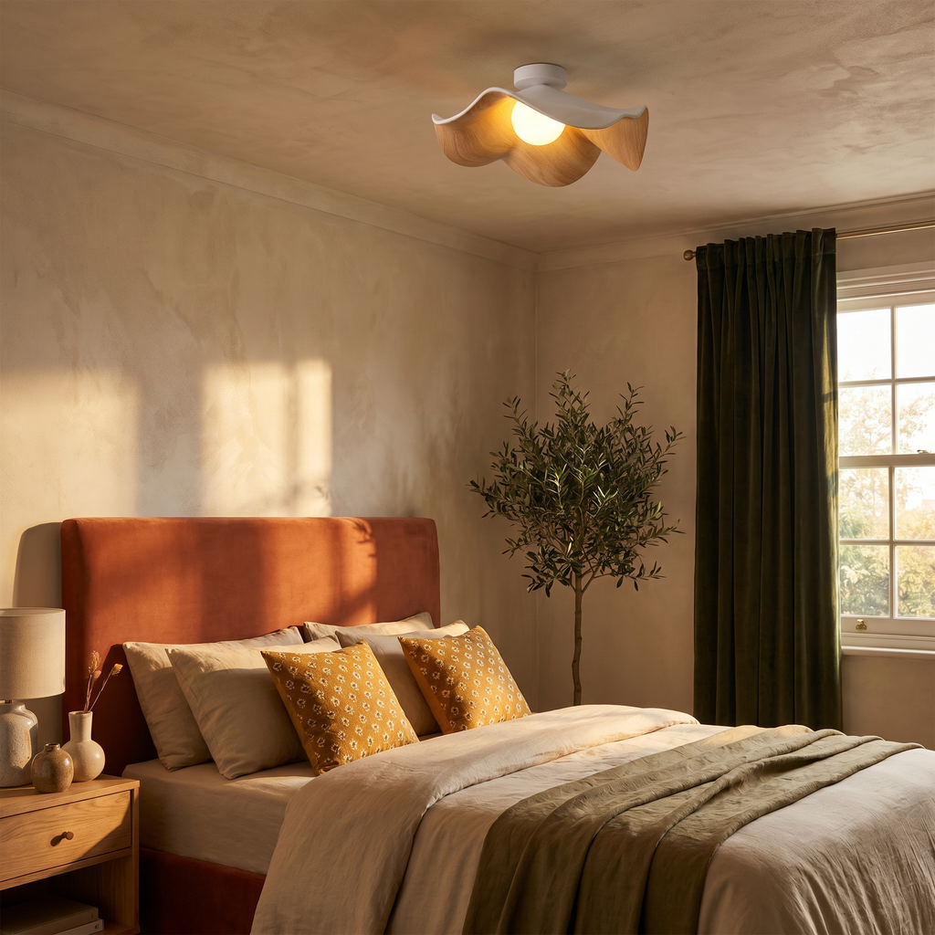 Nordic Wavy Wood-Grain Ceiling Light