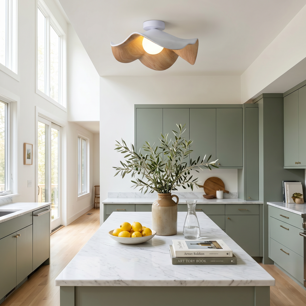 Nordic Wavy Wood-Grain Ceiling Light