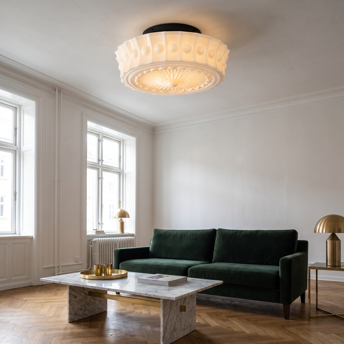 Vintage Fluted Glass Flush Mount Ceiling Light