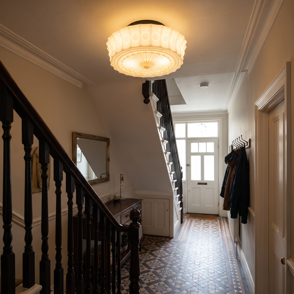Vintage Fluted Glass Flush Mount Ceiling Light