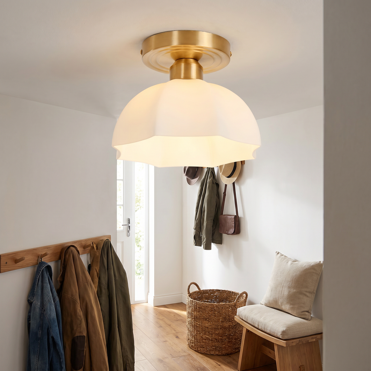 Modern Brass Opal Glass Flush Mount Ceiling Light