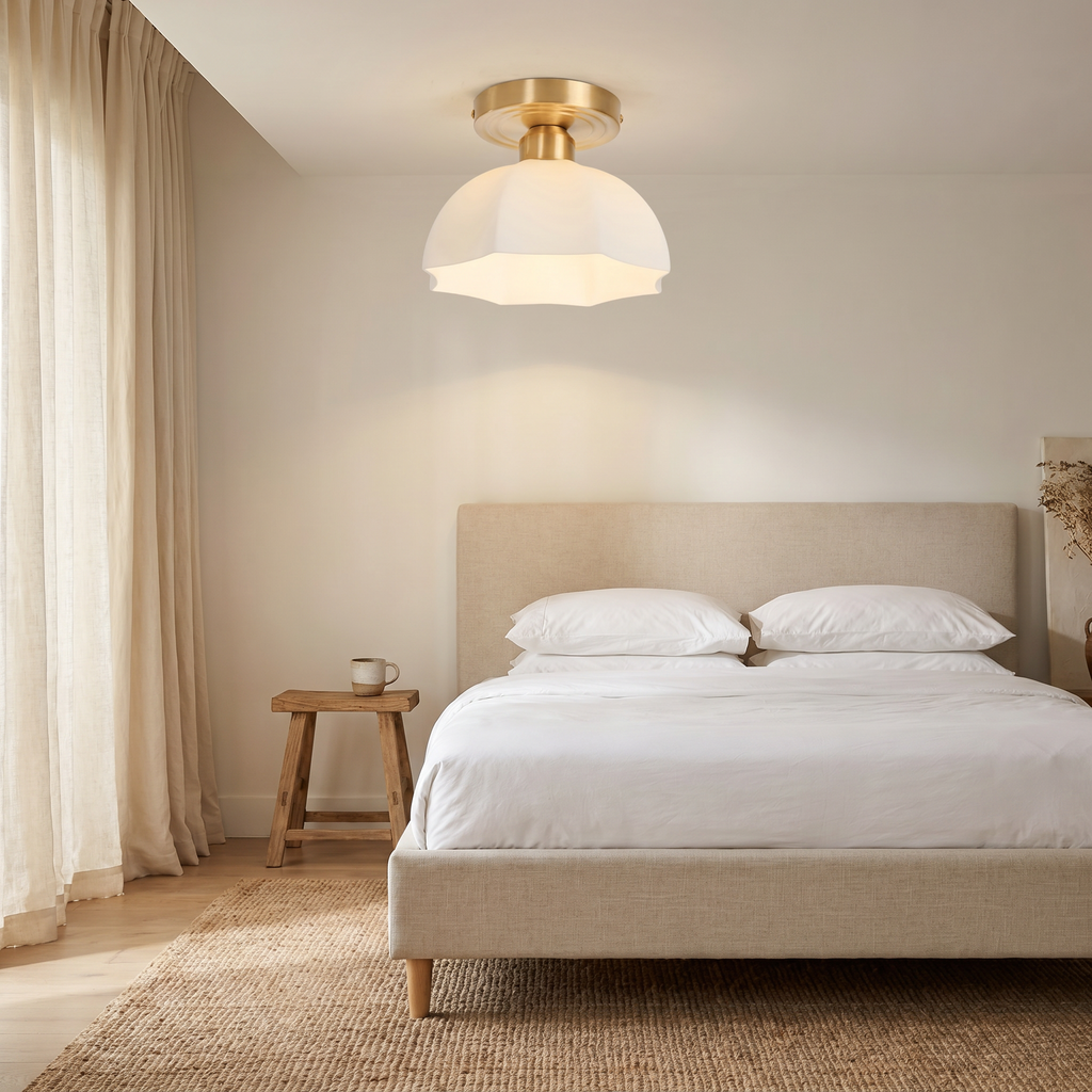 Modern Brass Opal Glass Flush Mount Ceiling Light