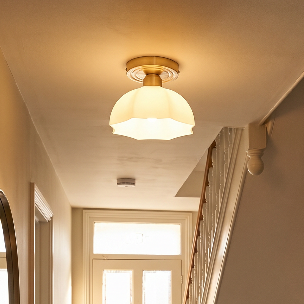 Modern Brass Opal Glass Flush Mount Ceiling Light