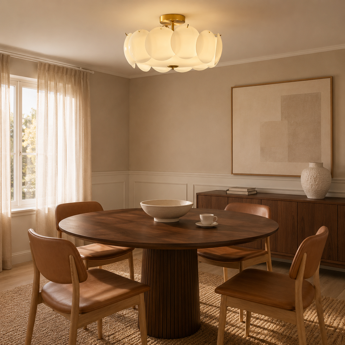 Vintage Petal Glass Semi-Flush Ceiling Light