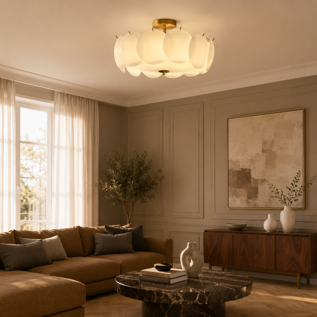 Vintage Petal Glass Semi-Flush Ceiling Light