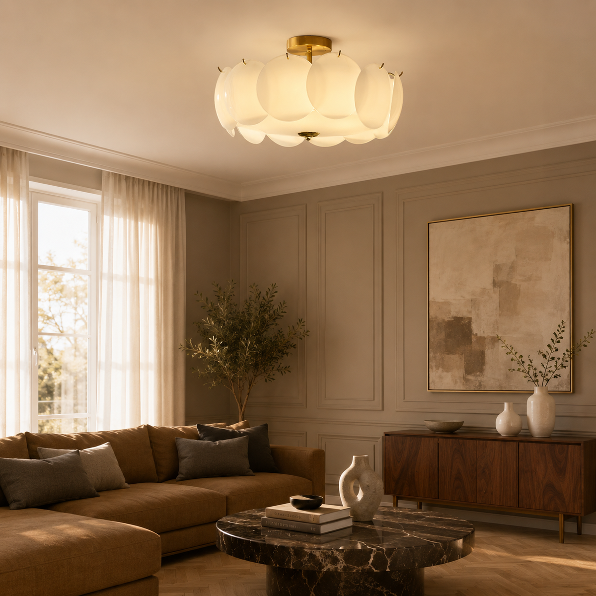 Vintage Petal Glass Semi-Flush Ceiling Light
