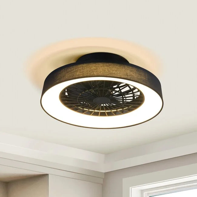 Black Fabric Ceiling Fan with Dimmable LED Light
