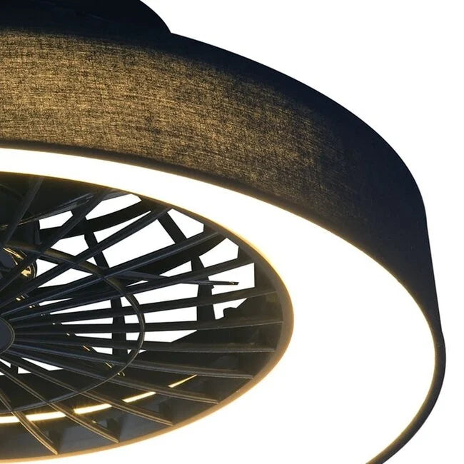 Black Fabric Ceiling Fan with Dimmable LED Light