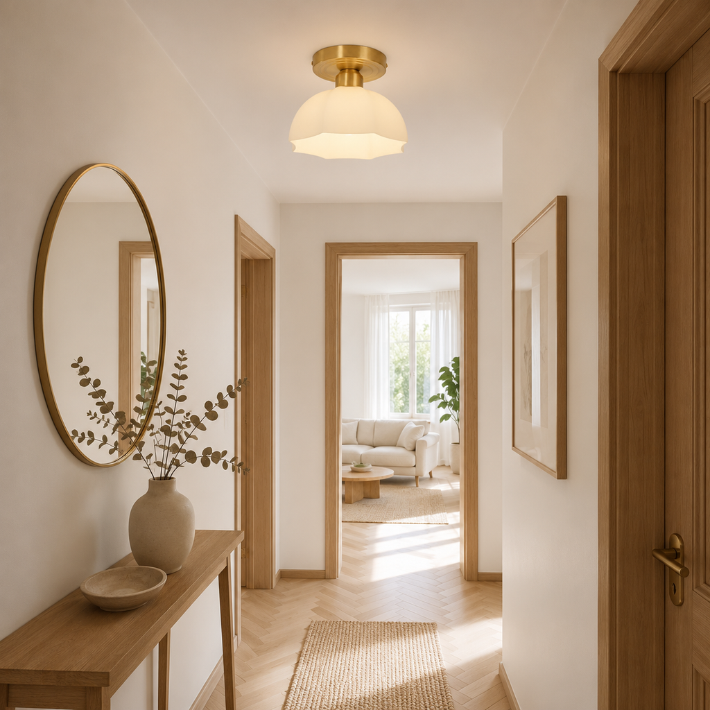 Modern Brass Opal Glass Flush Mount Ceiling Light
