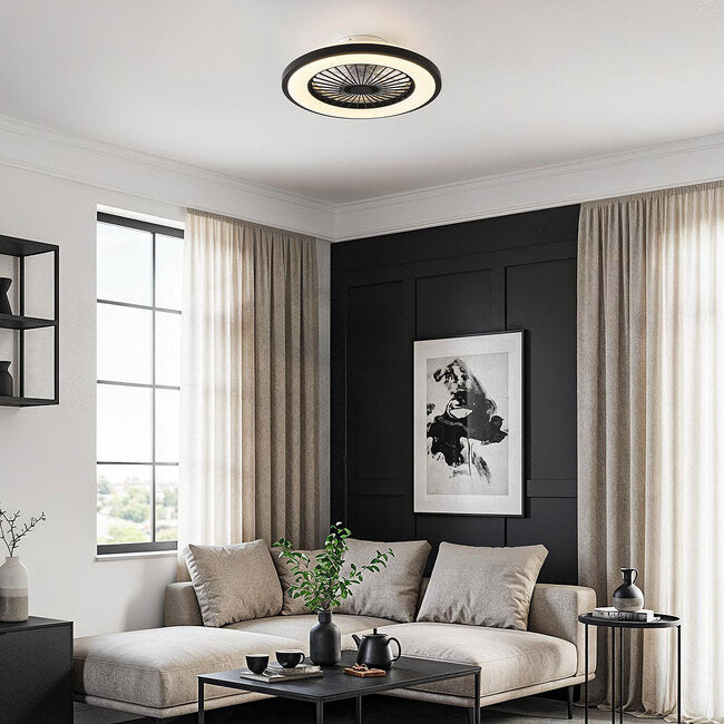 Black Flush Mount Ceiling Fan with LED Light